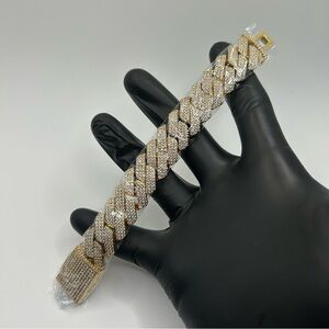 Moissanite Gold Cuban Bracelet Miami Cuban Link Prong Bracelet 20mm 7.5” 3 Row